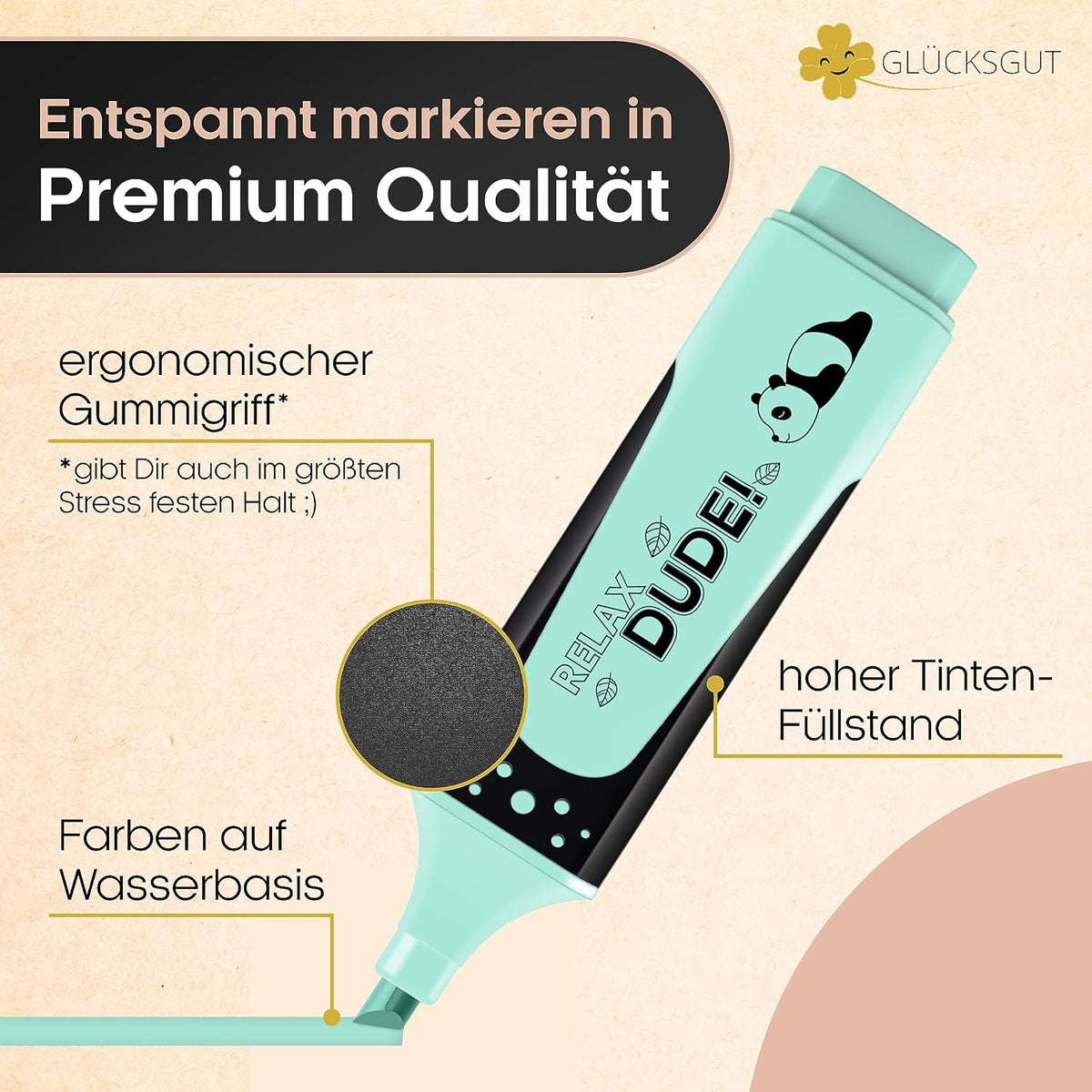 6x Lustige Textmarker Pastell