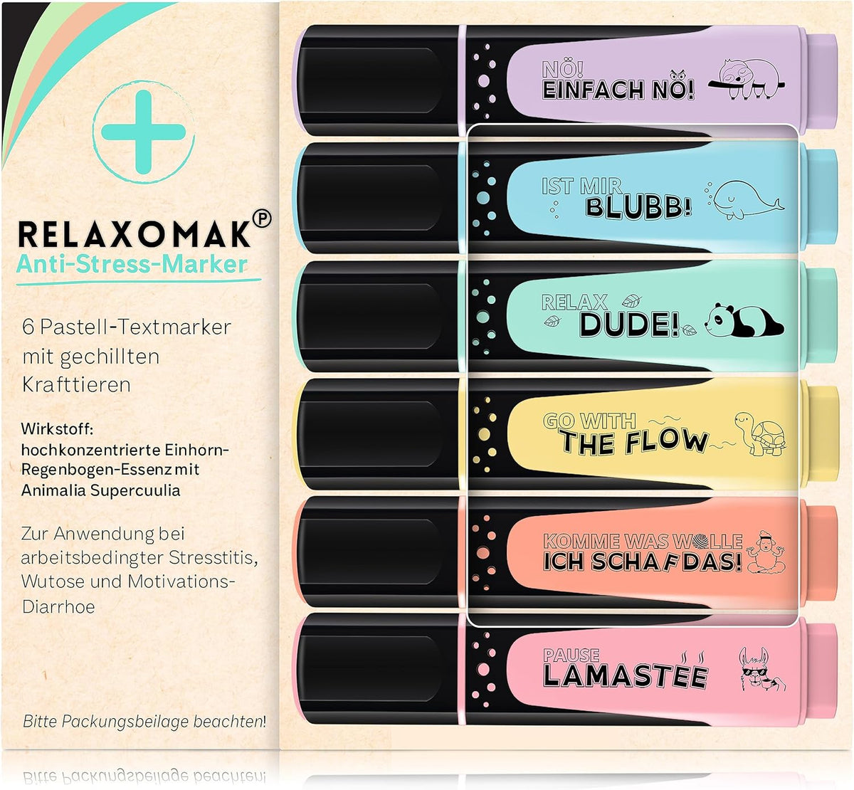 6x Lustige Textmarker Pastell